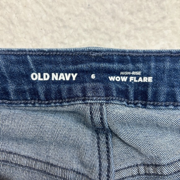Old Navy Wow Flare Jeans Women 6 (28x30)‎ Blue Denim High-Rise Stretch Whiskered - Picture 4 of 11
